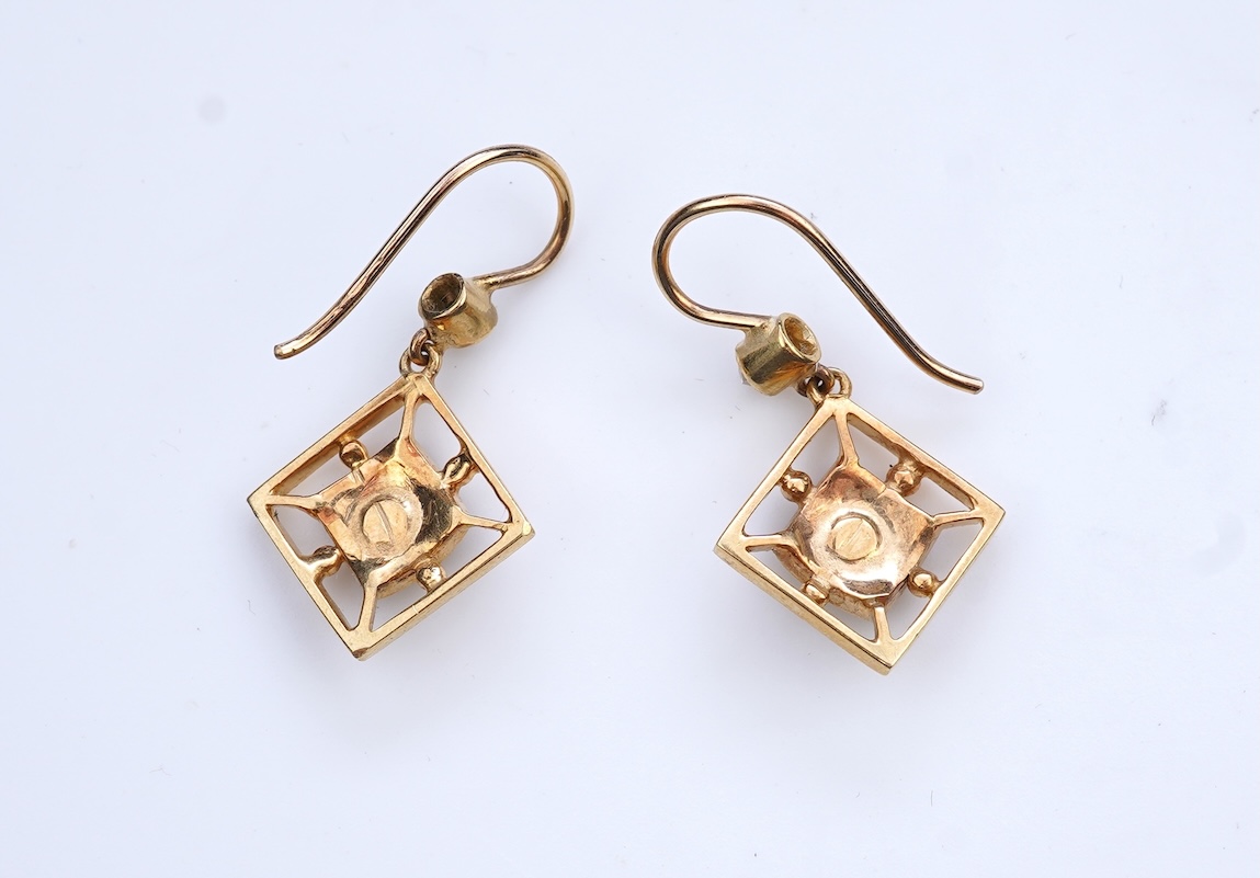 A pair of enamel and diamond earrings, early 20th century composite